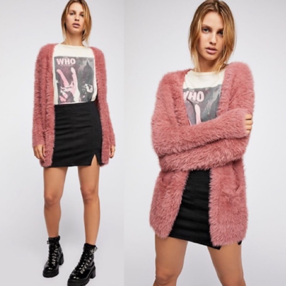 Rose/Dusty Pink Free People Faux Fur Cardigan